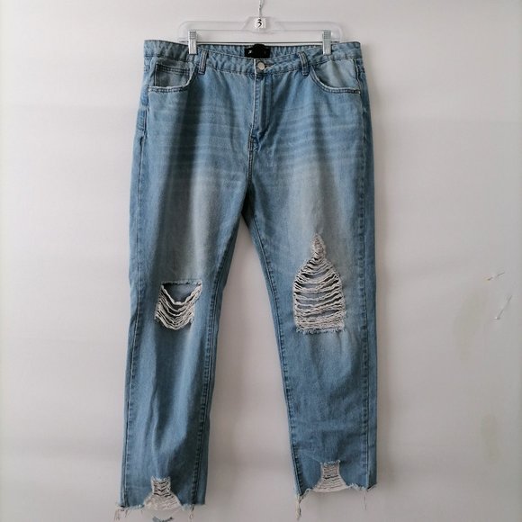 Fashion Nova Womens Blue High Rise Distressed Raw Hem Boyfriend Jeans Size 2X - Picture 1 of 5